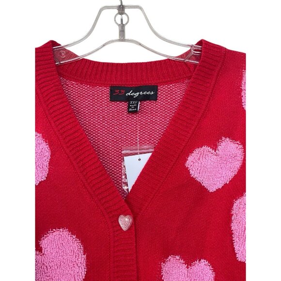 33 DEGREES Cardigan Sweater Women XXS Red Pink Hearts Valentine Love - Picture 2 of 6